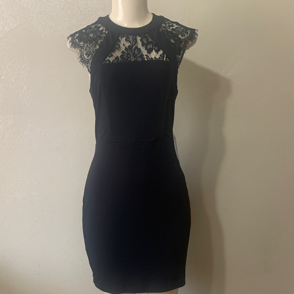 Express size 4 Black Lace-Yoke Cap Sleeve Mini Dress NWT